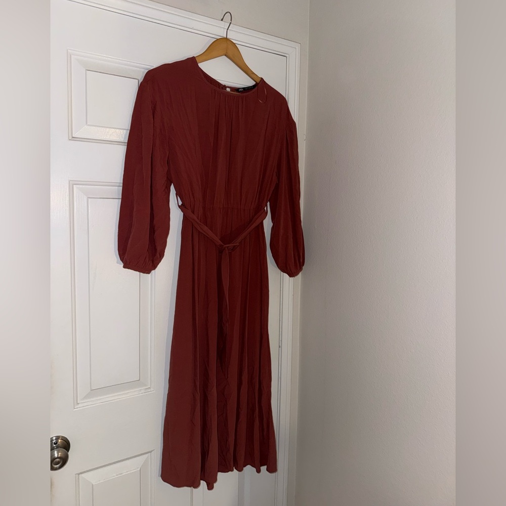 Zara Long Sleeve Rust Dress
